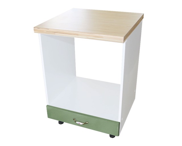 Corp pentru cuptor incorporabil cu sertar Zebra, Alb/MDF Verde, cu blat artar, 60 x 85 x 60 cm